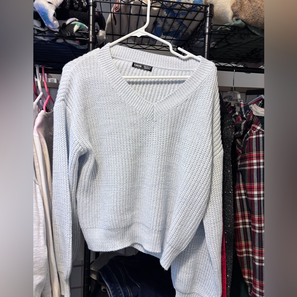 SHEIN Soft Blue V-Neck Sweater